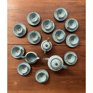 GRANDE SERVIZIO Tè Caffè 12pers. Molaroni MG Pesaro DECORO FLOREALE AZZURRO '900