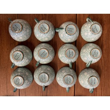 GRANDE SERVIZIO Tè Caffè 12pers. Molaroni MG Pesaro DECORO FLOREALE AZZURRO '900