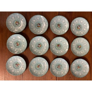 GRANDE SERVIZIO Tè Caffè 12pers. Molaroni MG Pesaro DECORO FLOREALE AZZURRO '900
