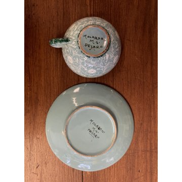 GRANDE SERVIZIO Tè Caffè 12pers. Molaroni MG Pesaro DECORO FLOREALE AZZURRO '900