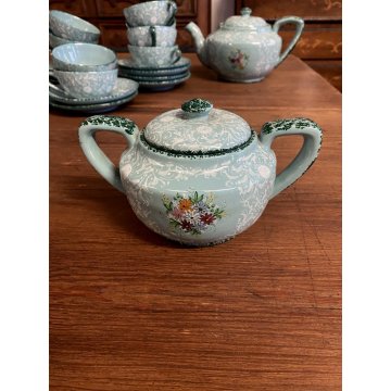 GRANDE SERVIZIO Tè Caffè 12pers. Molaroni MG Pesaro DECORO FLOREALE AZZURRO '900
