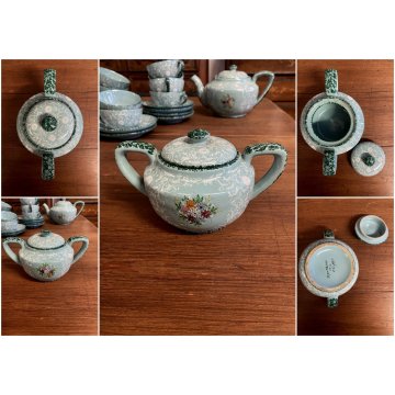 GRANDE SERVIZIO Tè Caffè 12pers. Molaroni MG Pesaro DECORO FLOREALE AZZURRO '900