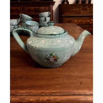 GRANDE SERVIZIO Tè Caffè 12pers. Molaroni MG Pesaro DECORO FLOREALE AZZURRO '900