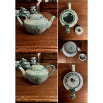 GRANDE SERVIZIO Tè Caffè 12pers. Molaroni MG Pesaro DECORO FLOREALE AZZURRO '900