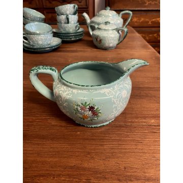 GRANDE SERVIZIO Tè Caffè 12pers. Molaroni MG Pesaro DECORO FLOREALE AZZURRO '900