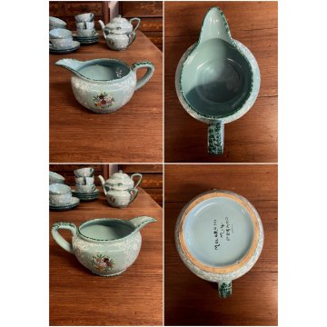 GRANDE SERVIZIO Tè Caffè 12pers. Molaroni MG Pesaro DECORO FLOREALE AZZURRO '900