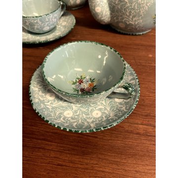 GRANDE SERVIZIO Tè Caffè 12pers. Molaroni MG Pesaro DECORO FLOREALE AZZURRO '900