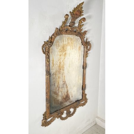 ANTICA GRANDE CAMINIERA LUIGI XVI SPECCHIERA 1800 SPECCHIO LEGNO INTAGLIATO ORO