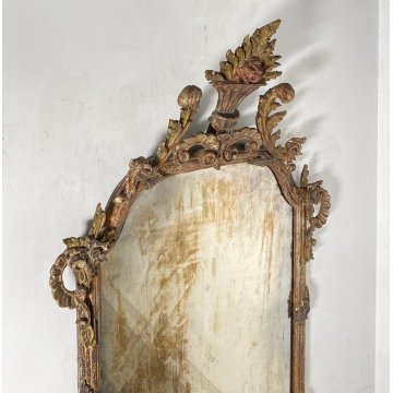 ANTICA GRANDE CAMINIERA LUIGI XVI SPECCHIERA 1800 SPECCHIO LEGNO INTAGLIATO ORO