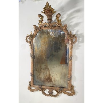 ANTICA GRANDE CAMINIERA LUIGI XVI SPECCHIERA 1800 SPECCHIO LEGNO INTAGLIATO ORO