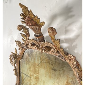ANTICA GRANDE CAMINIERA LUIGI XVI SPECCHIERA 1800 SPECCHIO LEGNO INTAGLIATO ORO
