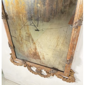 ANTICA GRANDE CAMINIERA LUIGI XVI SPECCHIERA 1800 SPECCHIO LEGNO INTAGLIATO ORO