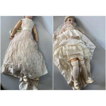 ANTICA BAMBOLA Simon & Halbing Size 7 BISQUE HEAD WOODEN BODY DOLL 56cm/h '800