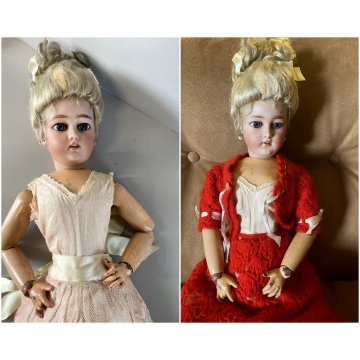 ANTICA BAMBOLA Simon & Halbing Size 7 BISQUE HEAD WOODEN BODY DOLL 56cm/h '800