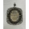 ANTICO GRANDE CIONDOLO SPILLA  ARGENTO FILIGRANA RITRATTO FEMMINILE MINIATURA 