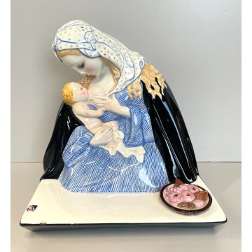 ANTICA FIGURA CERAMICA LENCI MADONNA maternità  policroma SANDRO VACCHETTI 1930