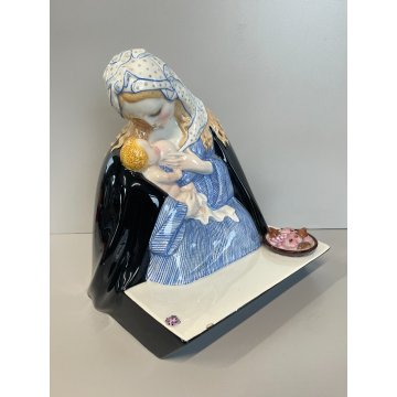 ANTICA FIGURA CERAMICA LENCI MADONNA maternità  policroma SANDRO VACCHETTI 1930