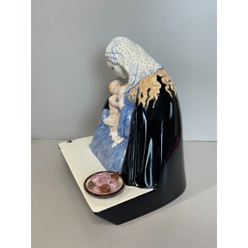 ANTICA FIGURA CERAMICA LENCI MADONNA maternità  policroma SANDRO VACCHETTI 1930