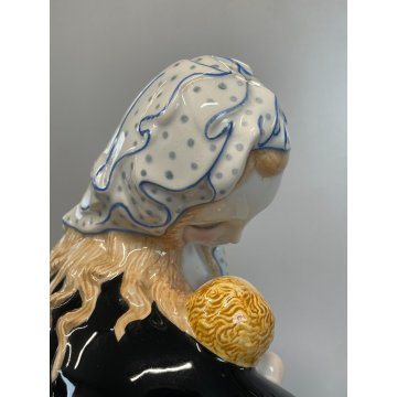 ANTICA FIGURA CERAMICA LENCI MADONNA maternità  policroma SANDRO VACCHETTI 1930