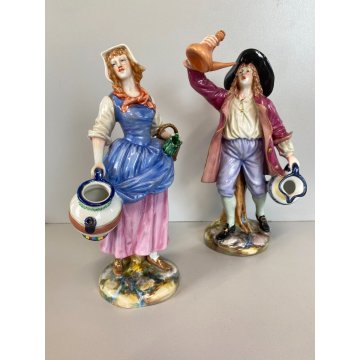 COPPIA SCULTURA CERAMICA POLICROMA Richard Ginori Capodimonte ACQUAIOLA/O '900