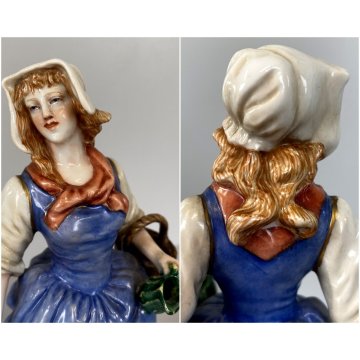COPPIA SCULTURA CERAMICA POLICROMA Richard Ginori Capodimonte ACQUAIOLA/O '900