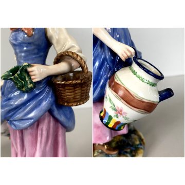 COPPIA SCULTURA CERAMICA POLICROMA Richard Ginori Capodimonte ACQUAIOLA/O '900