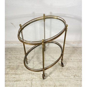 ANTICO CARRELLO BAR DESIGN PORTAVIVANDE ANNI 50 LEGNO OTTONE CARRELLINO VASSOIO