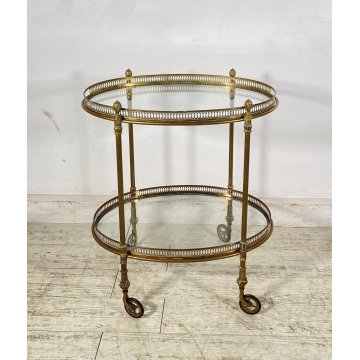 ANTICO CARRELLO BAR DESIGN PORTAVIVANDE ANNI 50 LEGNO OTTONE CARRELLINO VASSOIO