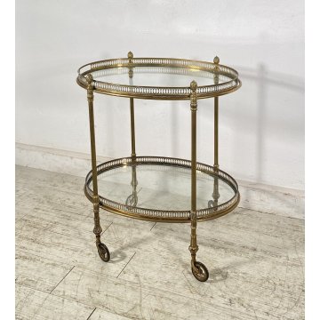 ANTICO CARRELLO BAR DESIGN PORTAVIVANDE ANNI 50 LEGNO OTTONE CARRELLINO VASSOIO