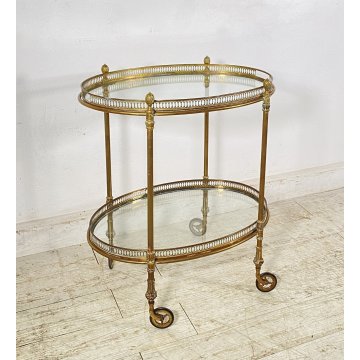 ANTICO CARRELLO BAR DESIGN PORTAVIVANDE ANNI 50 LEGNO OTTONE CARRELLINO VASSOIO