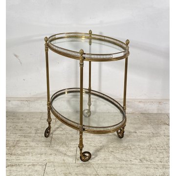 ANTICO CARRELLO BAR DESIGN PORTAVIVANDE ANNI 50 LEGNO OTTONE CARRELLINO VASSOIO