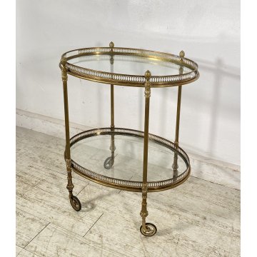 ANTICO CARRELLO BAR DESIGN PORTAVIVANDE ANNI 50 LEGNO OTTONE CARRELLINO VASSOIO