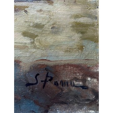 ANTICO QUADRO OLIO Silvio Poma SCENA di GENERE CORTILE AIA CONTADINA BIMBA 900