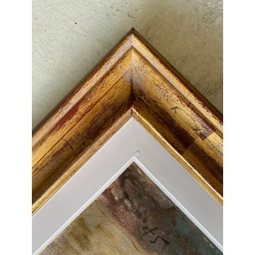 ANTICO QUADRO OLIO Silvio Poma SCENA di GENERE CORTILE AIA CONTADINA BIMBA 900