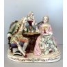 SCULTURA PORCELLANA POLICROMA GRUPPO GIOCO degli SCACCHI DRESDA MEISSEN '900