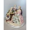 SCULTURA PORCELLANA POLICROMA GRUPPO GIOCO degli SCACCHI DRESDA MEISSEN '900