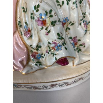 SCULTURA PORCELLANA POLICROMA GRUPPO GIOCO degli SCACCHI DRESDA MEISSEN '900