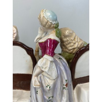 SCULTURA PORCELLANA POLICROMA GRUPPO GIOCO degli SCACCHI DRESDA MEISSEN '900