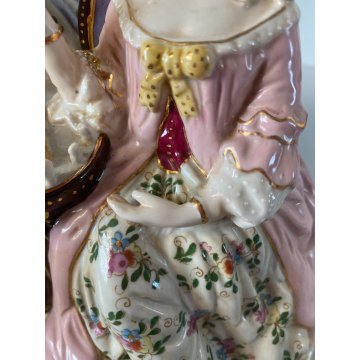 SCULTURA PORCELLANA POLICROMA GRUPPO GIOCO degli SCACCHI DRESDA MEISSEN '900