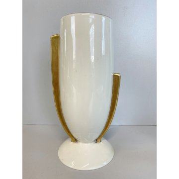 ANTICO VASO CERAMICA BIANCO ORO  "Verbano" LAVENO MID CENTURY