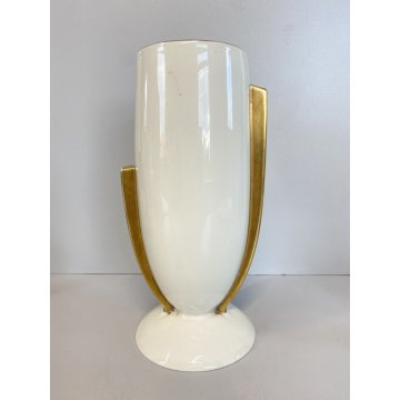 ANTICO VASO CERAMICA BIANCO ORO  "Verbano" LAVENO MID CENTURY
