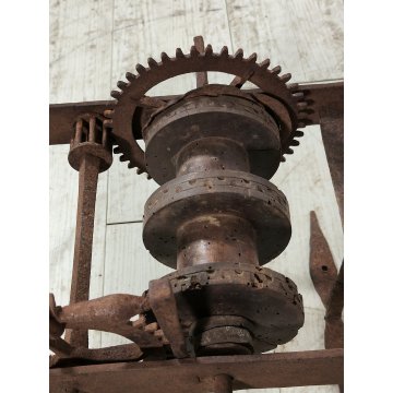 ANTICO Girarrosto MECCANICO da CAMINO epoca 1700 FERRO BATTUTO Strumento a Peso