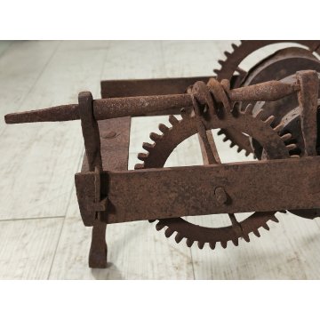 ANTICO Girarrosto MECCANICO da CAMINO epoca 1700 FERRO BATTUTO Strumento a Peso