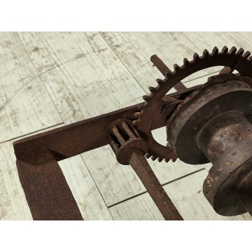 ANTICO Girarrosto MECCANICO da CAMINO epoca 1700 FERRO BATTUTO Strumento a Peso