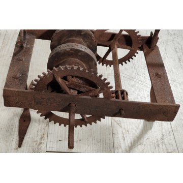 ANTICO Girarrosto MECCANICO da CAMINO epoca 1700 FERRO BATTUTO Strumento a Peso