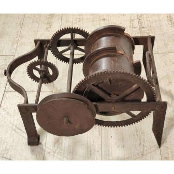 ANTICO Girarrosto MECCANICO da CAMINO epoca 1700 Strumento a Peso FERRO BATTUTO