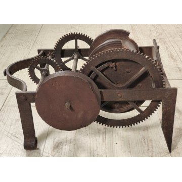 ANTICO Girarrosto MECCANICO da CAMINO epoca 1700 Strumento a Peso FERRO BATTUTO