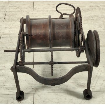 ANTICO Girarrosto MECCANICO da CAMINO epoca 1700 Strumento a Peso FERRO BATTUTO