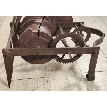 ANTICO Girarrosto MECCANICO da CAMINO epoca 1700 Strumento a Peso FERRO BATTUTO