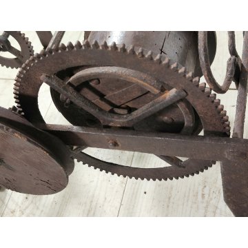 ANTICO Girarrosto MECCANICO da CAMINO epoca 1700 Strumento a Peso FERRO BATTUTO